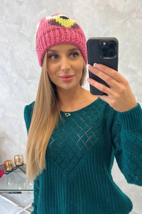 Czapka damska Ofelia K349 ciemno różowa