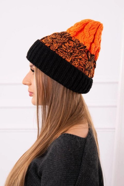 Czapka damska Samara K346 czarny+pomarańczowy neon