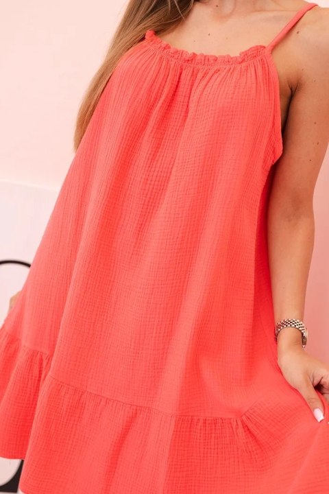 Sukienka damska muślinowa na ramiączkach z falbaną malinowa