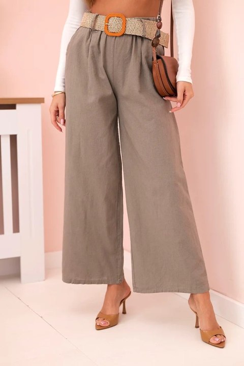 Spodnie damskie lniane z szeroką nogawką i paskiem fango