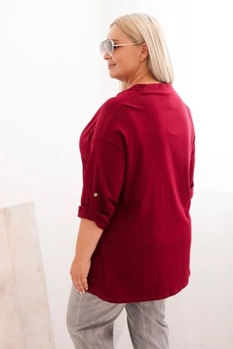 Bluzka damska Plus Size z bawełną o luźnym kroju z dekoltem wodnym bordowa
