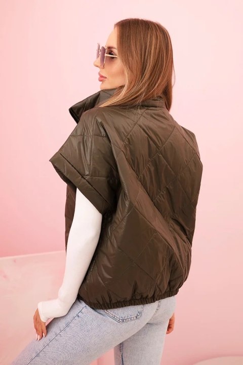 Kamizelka damska pikowana z krótkim rękawem i stójką khaki