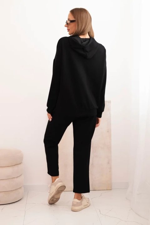 Komplet damska masełkowy bluza z kapturem i spodniami z paskiem czarny