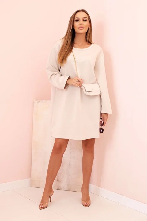 Sukienka damska wiskozowa Plus Size z torebką na łańcuszku beżowa