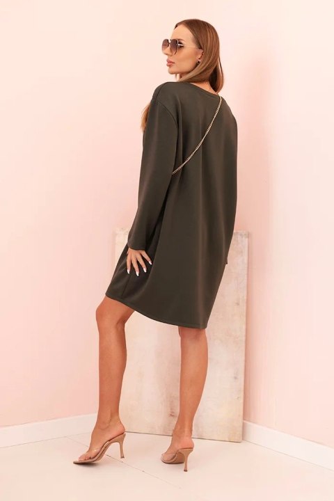 Sukienka damska wiskozowa Plus Size z torebką na łańcuszku khaki