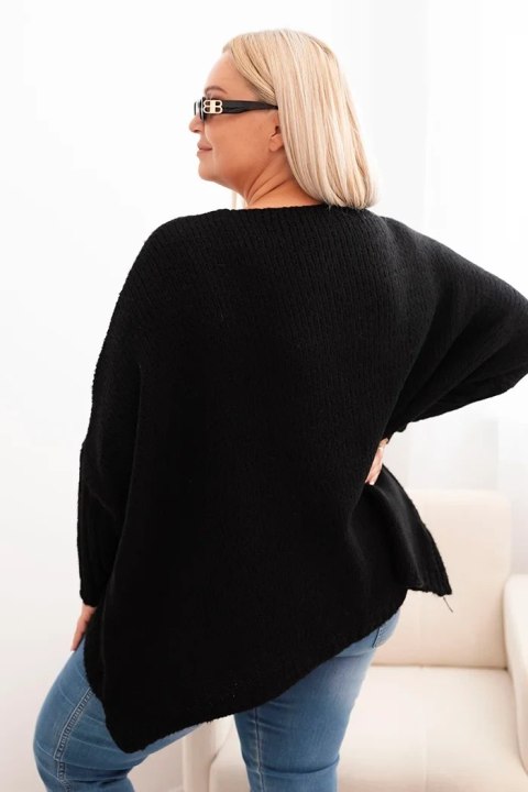 Sweter damska Plus Size z akrylem o luźnym kroju i rękawem 3/4 czarny