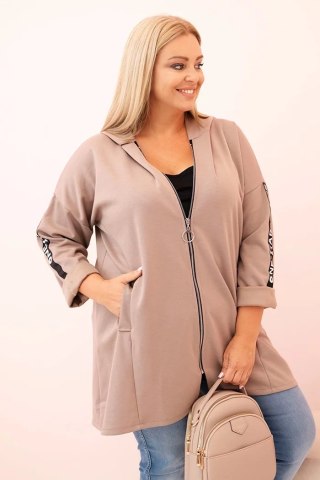 Bluza damska Plus Size z wiskozą rozpinana z kapturem ciemno beżowa