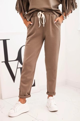 Komplet damski masełkowy z frędzlami na rękawach fango