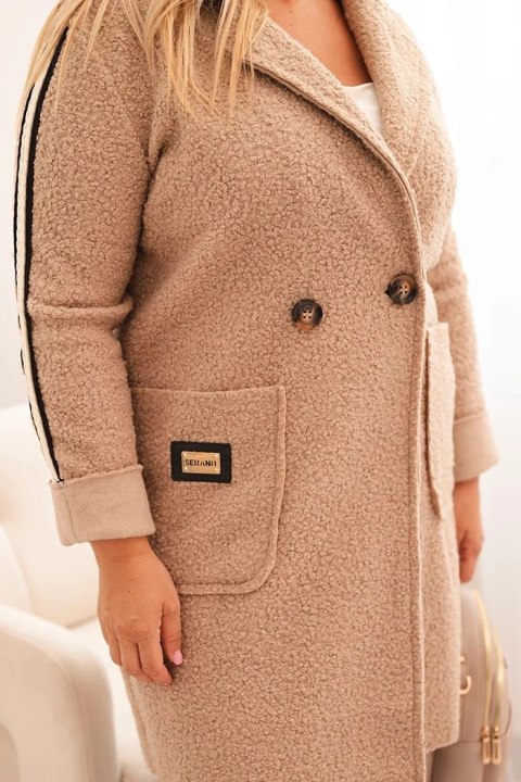 Ciemnobeżowy płaszcz damski Plus Size ze sztucznego baranka