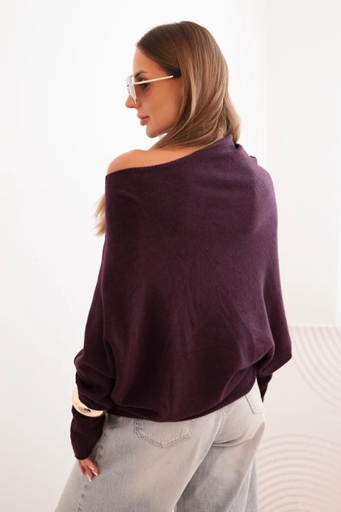 Sweter damski wiskozowy asymetryczny typu nietoperz ciemny fioletowy