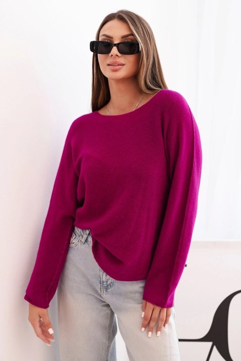Sweterek damska z wiskozy z długim rękawem i okrągłym dekoltem ciemny fioletowy