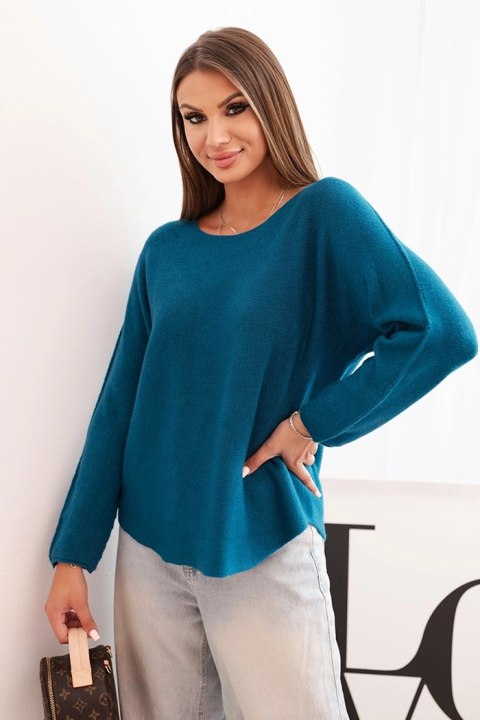 Sweterek damska z wiskozy z długim rękawem i okrągłym dekoltem morski