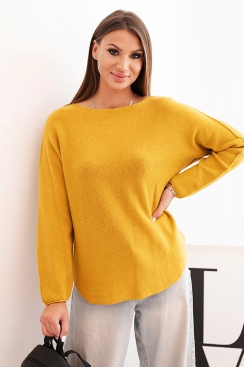 Sweterek damska z wiskozy z długim rękawem i okrągłym dekoltem musztardowy