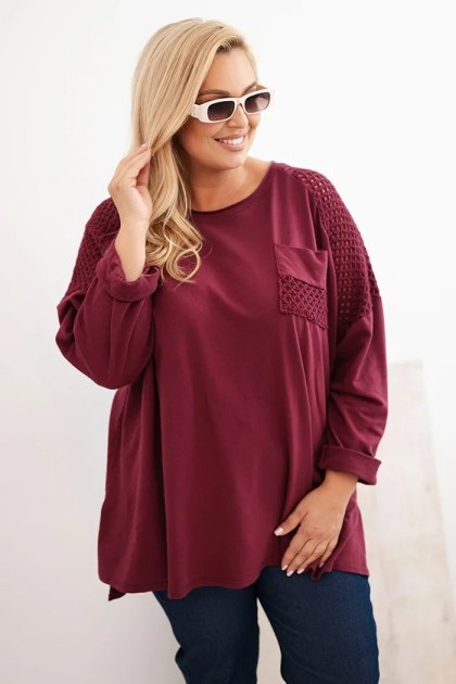 Bluza damska Plus Size bawełniana z nadrukiem bordowa