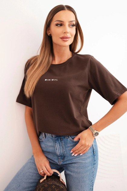 Bluzka damska bawełniana z nadrukiem Minimal brązowa