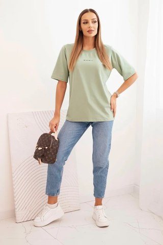 Bluzka damska bawełniana z nadrukiem Minimal ciemno miętowa
