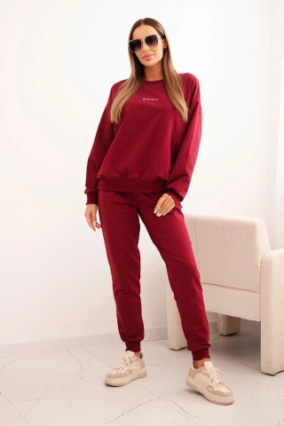 Komplet damski bawełniany z nadrukiem Minimal bordowy