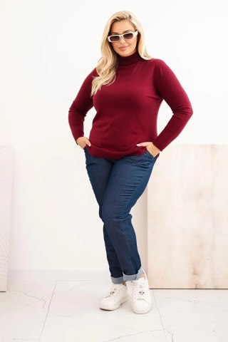 Sweter damski wiskozowy Plus Size z golfem o klasycznym kroju bordowy