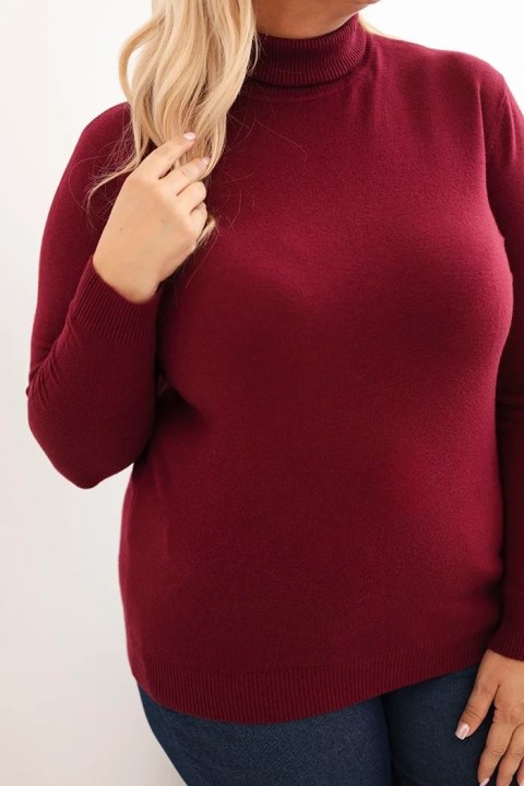 Sweter damski wiskozowy Plus Size z golfem o klasycznym kroju bordowy