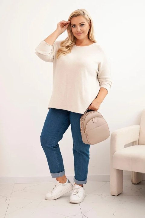 Sweter damski plus size z dekoltem łódką beżowy