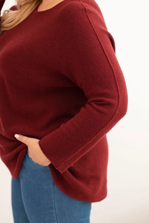 Sweter damski plus size z dekoltem łódką bordowy