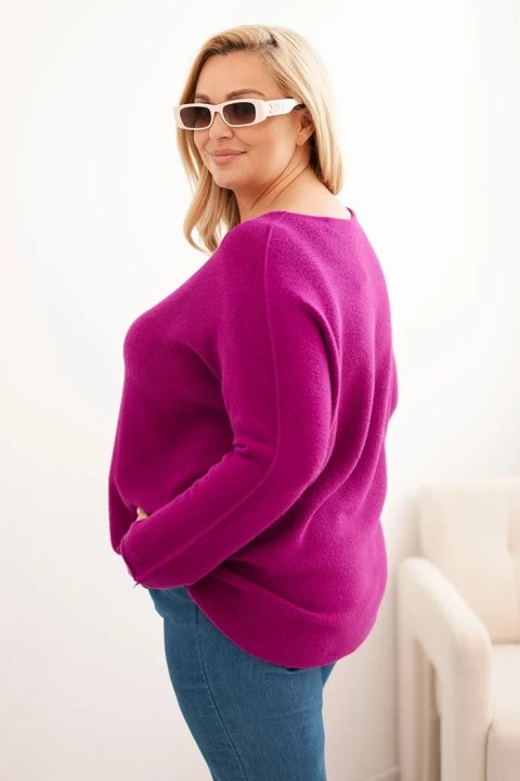 Sweter damski plus size z dekoltem łódką ciemno fioletowy