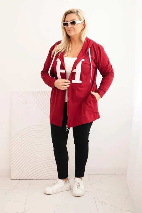 Bluza damska Plus Size bawełniana z kapturem i dużą literą H bordowa