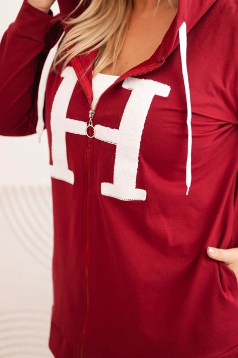 Bluza damska Plus Size bawełniana z kapturem i dużą literą H bordowa