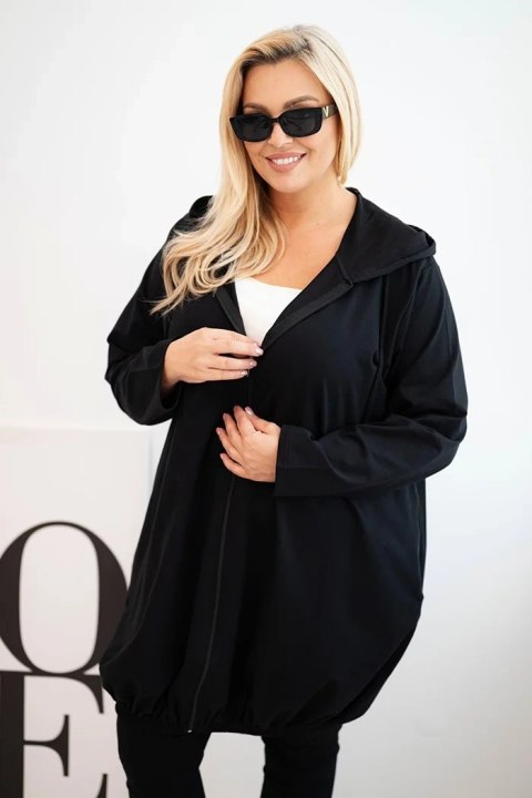 Bluza damska Plus Size bawełniana z kapturem i zamkiem czarna
