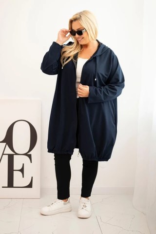 Bluza damska Plus Size bawełniana z kapturem i zamkiem granatowa