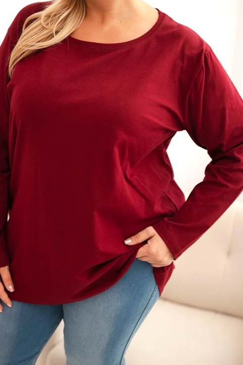 Bluzka damska Plus Size bawełniana z okrągłym dekoltem bordowa