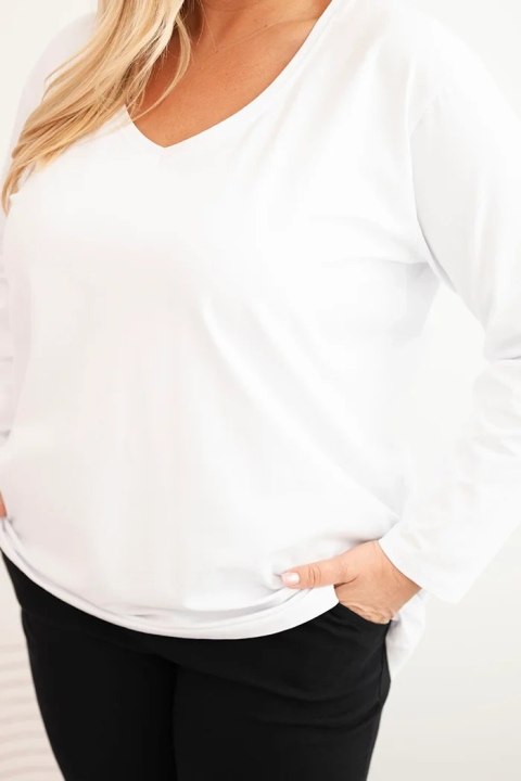 Bluzka damska Plus Size z dekoltem V i długim rękawem biała