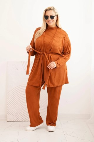 Komplet damski Plus Size 3-częściowy camelowy