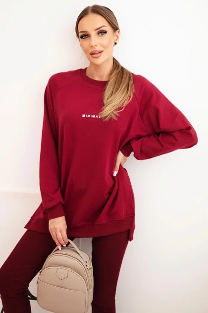 Komplet damski bawełniany bluza i legginsy z napisem Minimal bordowy