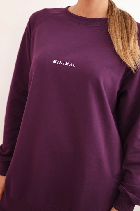 Komplet damski bawełniany bluza i legginsy z napisem Minimal śliwkowy