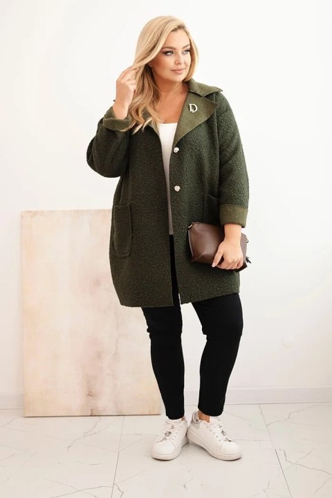 Płaszcz damski Plus Size baranek z wełną i kieszeniami khaki