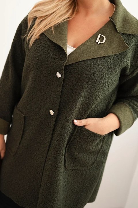 Płaszcz damski Plus Size baranek z wełną i kieszeniami khaki