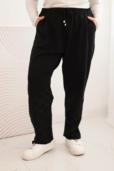 Spodnie damskie Plus Size bawełniane z cekinowymi szprosami czarne