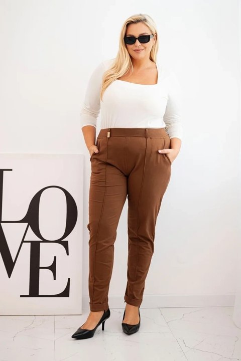 Spodnie damskie bawełniane Plus Size z elastycznym pasem camelowe