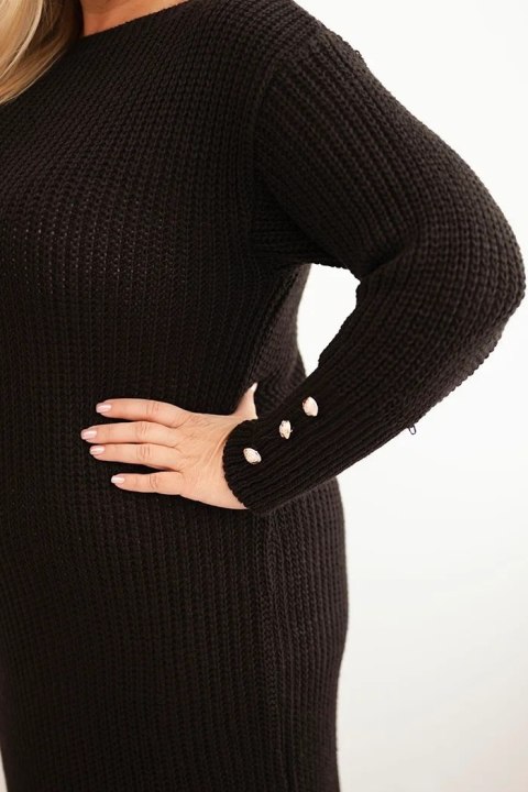 Sukienka swetrowa damska Plus Size z moherem brązowa