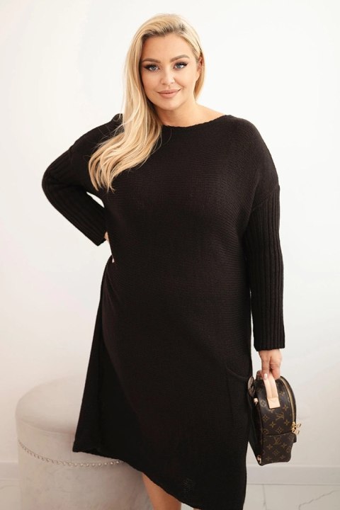 Sukienka swetrowa damska Plus Size z moherem oversize z kieszenią brązowa