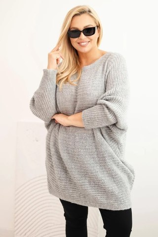 Sweter damski Plus Size z moherem ponczo szary