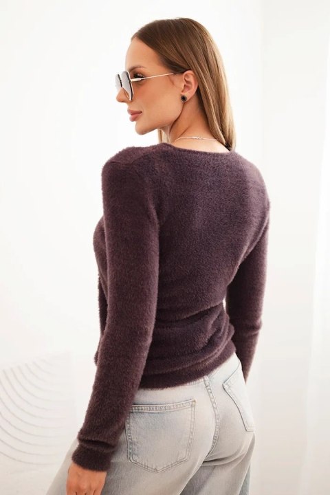 Sweter damski alpaka z okrągłym dekoltem brązowy