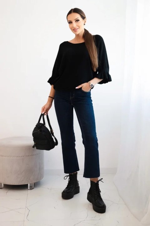 Sweter damski z ozdobnym mankietem czarny