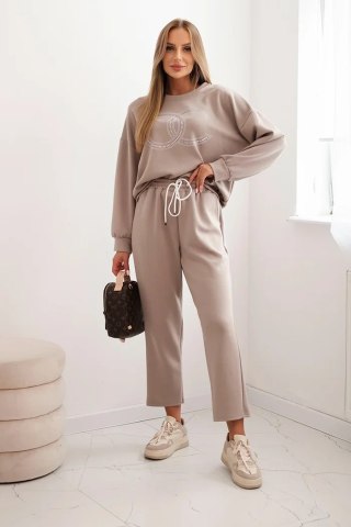 Komplet damski z wiskozy z ozdobnym motywem i spodniami fango