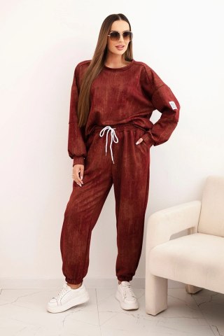 Komplet dresowy damski oversize z wiskozy i z efektem sprania bordowy