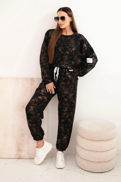 Komplet dresowy damski oversize z wiskozy z wydłużoną bluzą i efektem sprania czarny