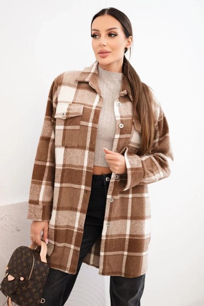 Koszula damska w kratę camelowa