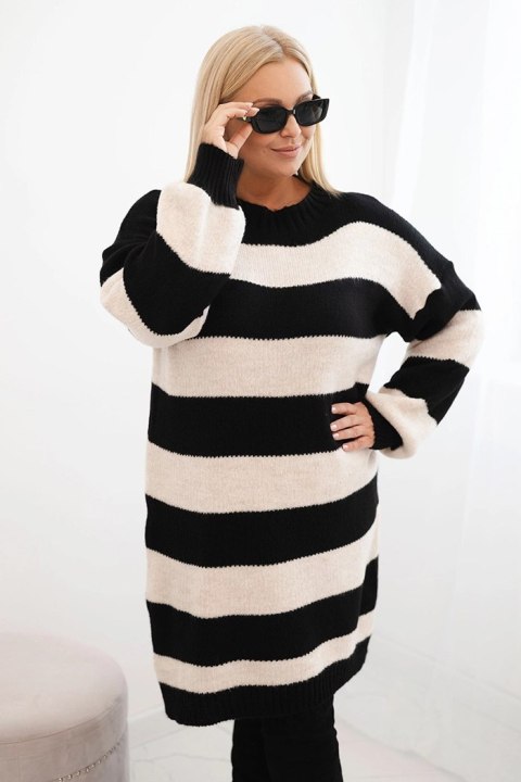 Sukienka damska swetrowa Plus Size w pasy czarna