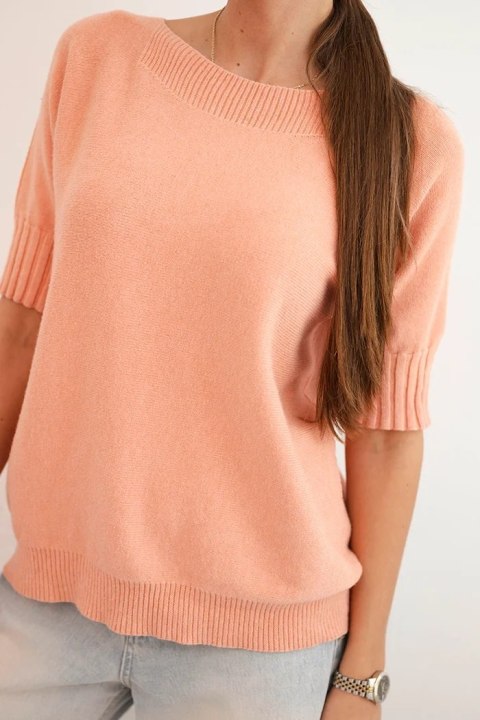 Sweter damski z wiskozy z krótkim rękawem ciemny morelowy
